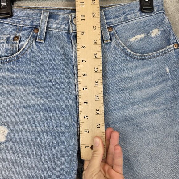 Levis 501 Premium Shorts Womens 27 Blue Denim High Rise Button Fly Distressed - Picture 3 of 13